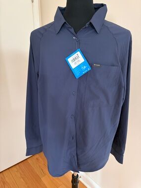 Columbia Womens Navy Long-Sleeve Button-Up Omni Shirt